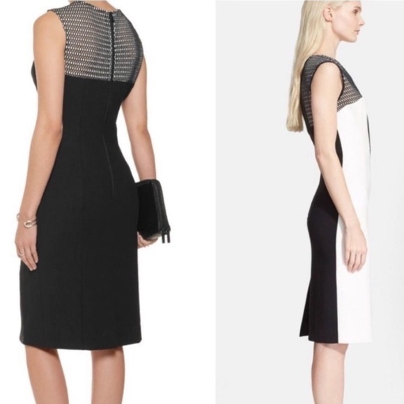 Milly Mesh Helix Colorblock Sheath Dress Black and White Two Tone Sheath Size 2 - Picture 5 of 10